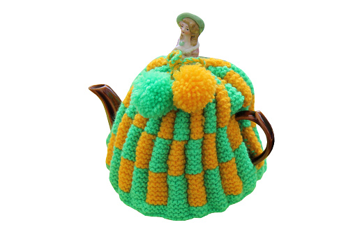 A Knitted Wool Cover Cosy for a Teapot.