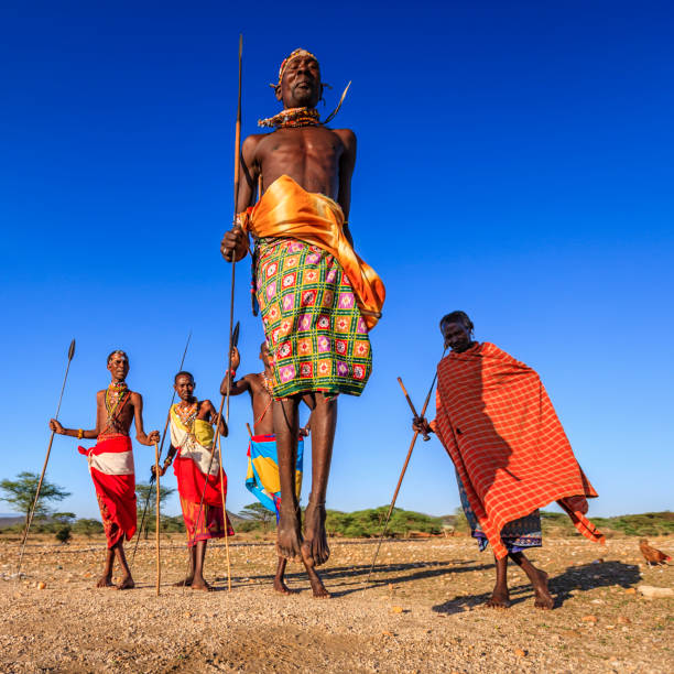 istock Warrior from Samburu tribe performing traditional jumping dance, Kenya, Africa 819601932