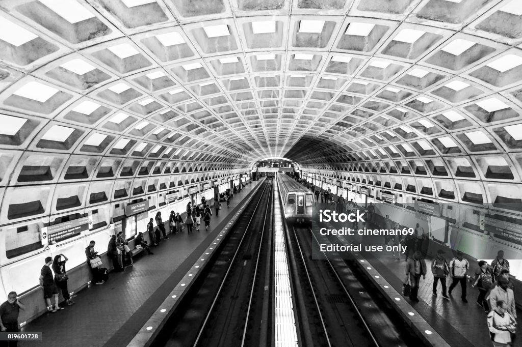 Subway station of Washington Underground - WASHINGTON DC - COLUMBIA - APRIL 9, 2017 Subway station of Washington Underground - WASHINGTON DC - COLUMBIA - APRIL 9, 2017 BW Maryland - US State Stock Photo