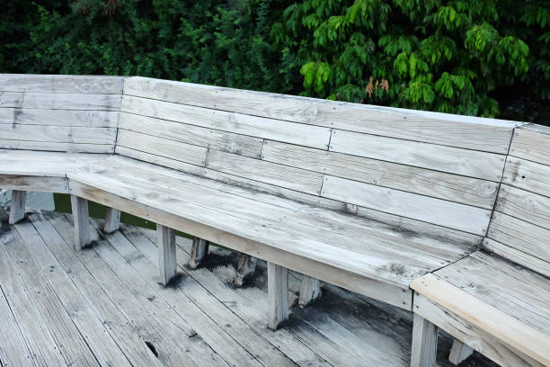 wood bench in pavilion.