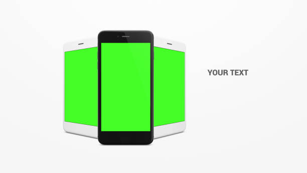 White and Black Smartphone with green screen on white background.Mobile phone set with green screen