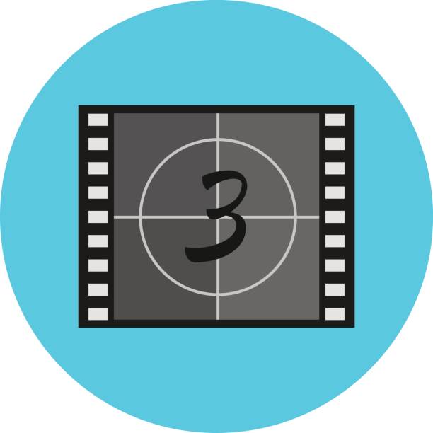 flache vektor film countdown symbol auf videoband, filmanfang, staatsoberhaupts - film leader camera film film reel movie stock-grafiken, -clipart, -cartoons und -symbole