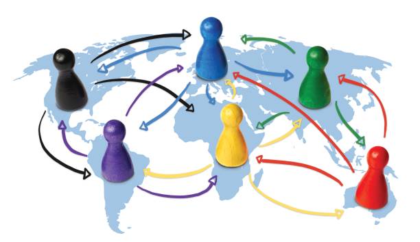 istock Concept for globalization, global networking, travel or global connection or transportation. Colorful figures with connecting arrows. 819640004