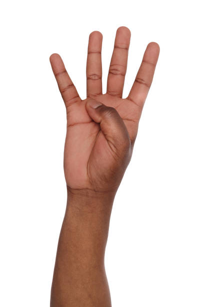 istock Black hand shows number four isolated 819654326