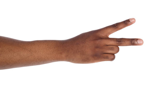 istock Black hand with two fingers up isolated on white 819654360