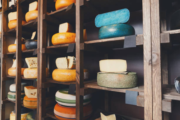 istock Cheese shop shelves, large assortment 819668822