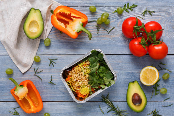 istock Fresh vegetables nutrition on blue wood background with copy space 819671038