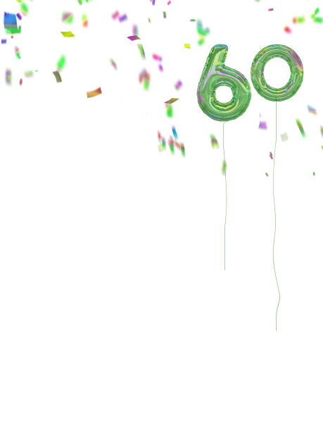 istock Foil style 60th birthday balloons with confetti. White backgroun 819686732