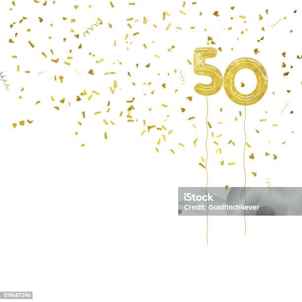 Golden Foil Balloon Numbers With Gold Confetti White Background Stock Photo - Download Image Now