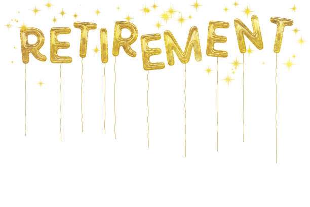 Gold foil retirement party style balloons. White background.