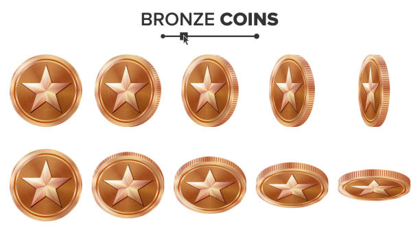 istock Game 3D Bronze Coin Vector With Star. Flip Different Angles. Achievement Coin Icons, Sign, Success, Winner, Bonus, Cash Symbol. Illustration Isolated On White. For Web, Game Or App Interface 819714340