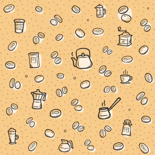 Vector illustration of Brown coffee pattern background theme