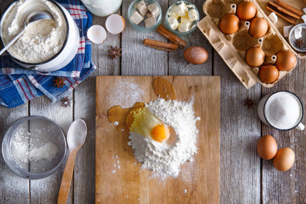 istock Cooking ingredients for baking, eggs and flour 819733314