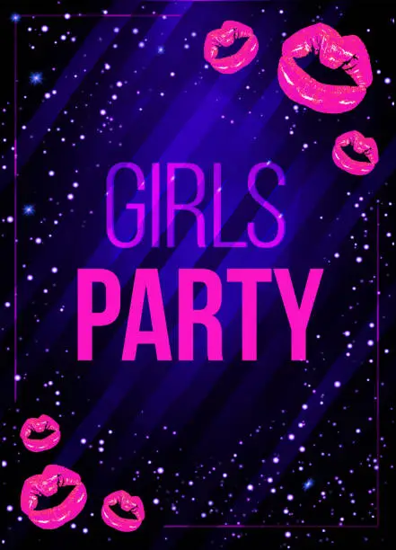 Vector illustration of Vector girls night party poster with shining pink lips