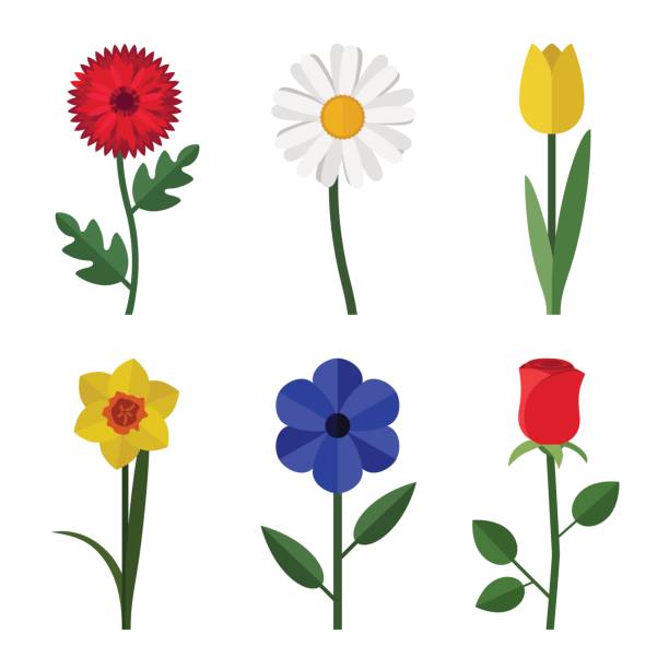 blüten flach symbole - stängel stock-grafiken, -clipart, -cartoons und -symbole