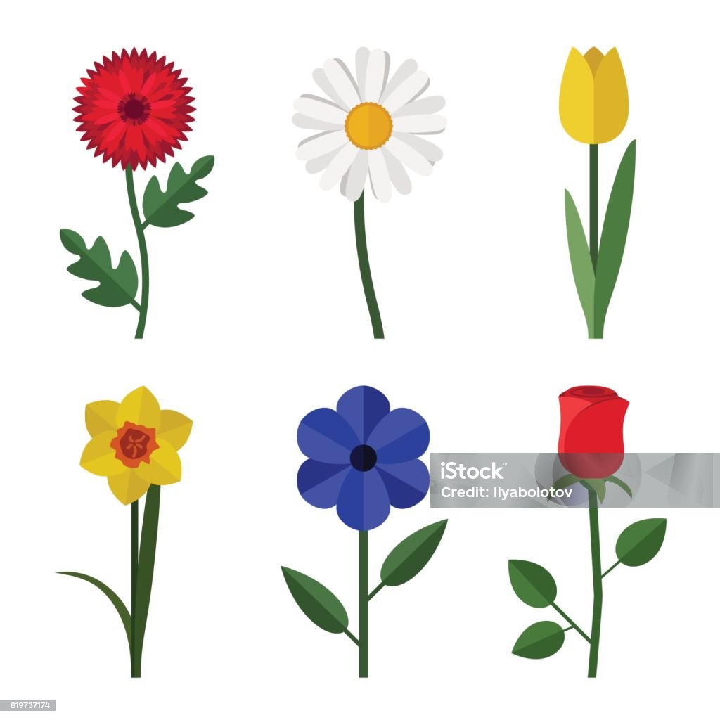 Icônes plates de fleurs - clipart vectoriel de Fleur - Flore libre de droits