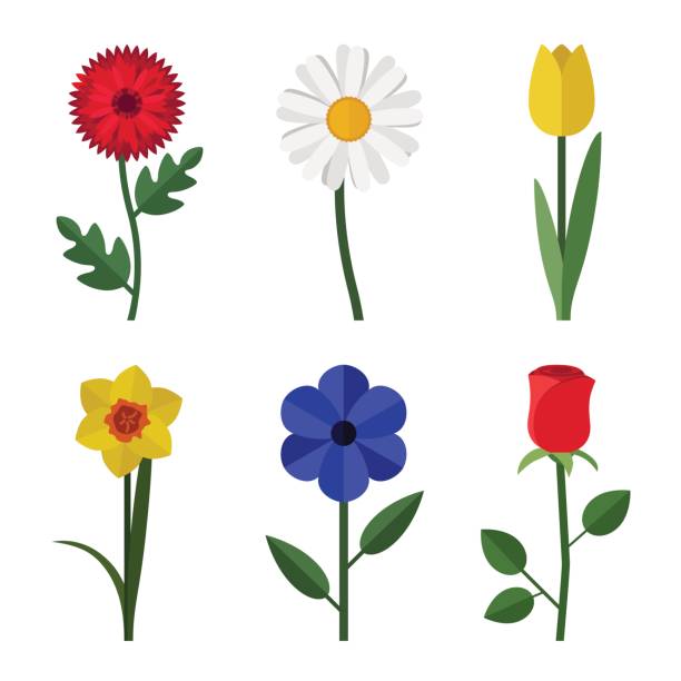 Flowers flat icons Flowers icons in flat style. Vector simple illustration of garden flowers. plant stem stock illustrations
