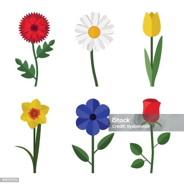 Flowers Flat Icons Stock Illustration - Download Image Now - Flower, Tulip, Vector