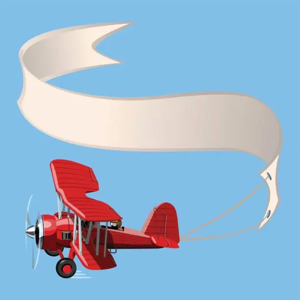 Vector illustration of Cartoon Biplane with banner