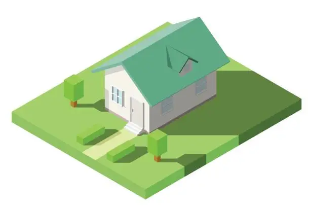 Vector illustration of Vector Isometric of House on the grass with garden for Icon, Infographic design.