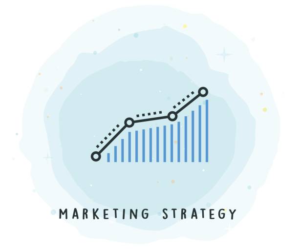 marketing-strategie-symbol mit aquarell-patch - aquarell grafiken stock-grafiken, -clipart, -cartoons und -symbole