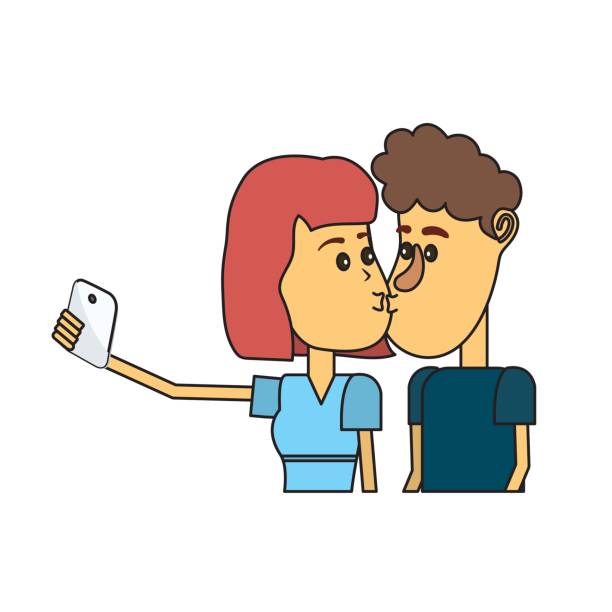 Ilustración de Pareja Besándose Y Teniendo Selfie Con Smartphone y más  Vectores Libres de Derechos de Adulto - Adulto, Amor, Autofoto - iStock