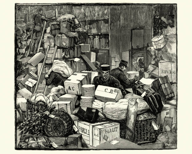 ilustraciones, imágenes clip art, dibujos animados e iconos de stock de demora equipaje st enoch estación, glasgow, escocia, 1891 - oficina de objetos perdidos