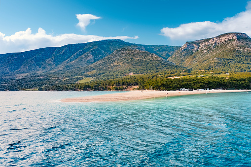 Seaside view of the landmark Golden Horn beach at the island Brac in Croatia.