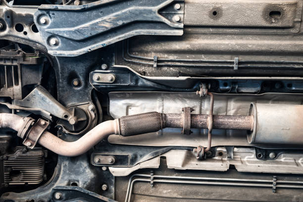 istock Bottom view of a car chassis 819781890