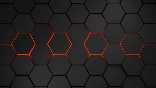 istock grey and orange hexagons modern background 3d  illustration 819805932