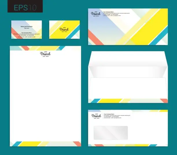 Vector illustration of Modern stationery set in vector format, letterhead, business card, envelope
