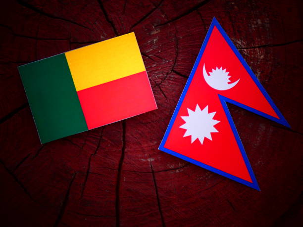 istock Benin flag with Nepali flag on a tree stump isolated 819835678