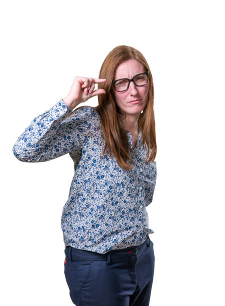 istock Pretty business woman doing tiny sign with glasses. 819843066