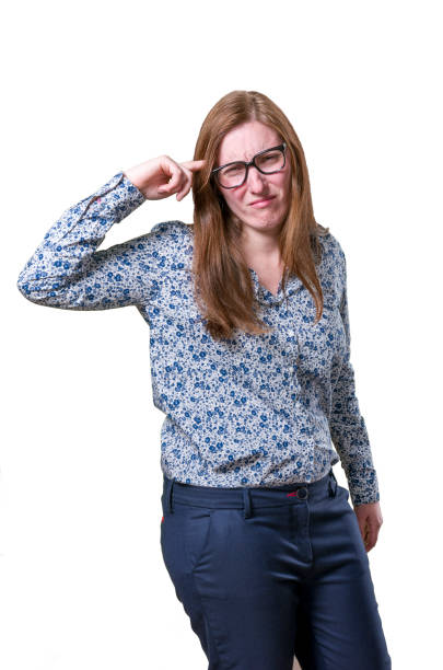 istock Pretty business woman making crazy gesture over blur background 819850830