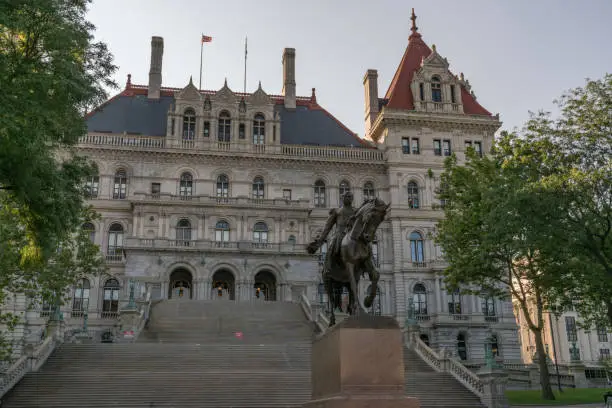 New York State Capitol Building from East Capitol Park in Albany. New York