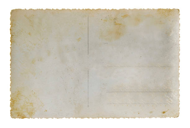 retromarcia di una vecchia carta postale - parchment paper old photograph foto e immagini stock