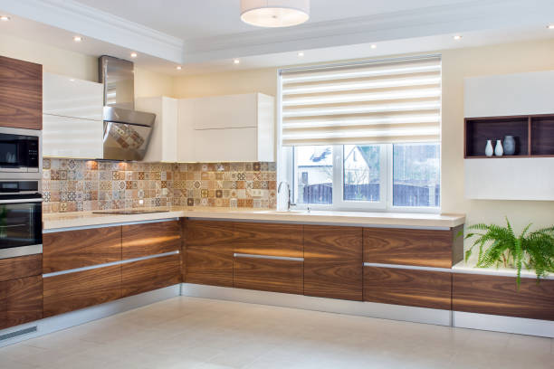 istock Modern home interior. Modern design of the kitchen in a light, bright interior. 819914730