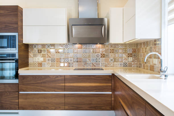 istock Modern home interior. Modern design of the kitchen in a light, bright interior. 819914748