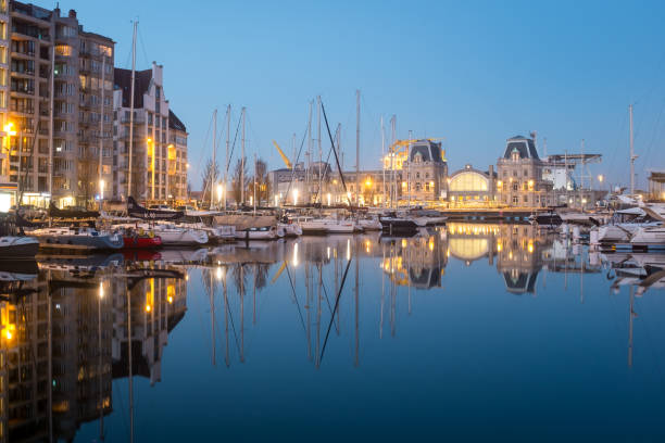 View on harbour and train station of Ostend, Sunday 2 April 2017, Oostende, Belgium.