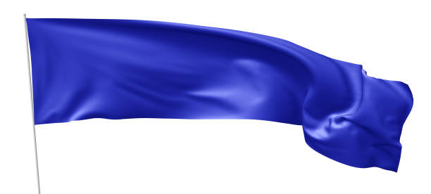 istock Long blue flag with flagpole waving in wind 819950320