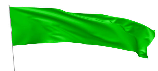 istock Long green flag on flagpole waving in wind 819951098