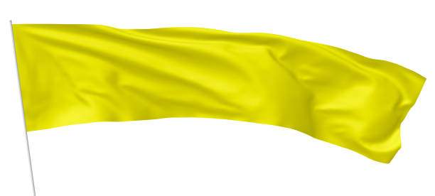 istock Long yellow flag with flagpole waving in wind 819952362