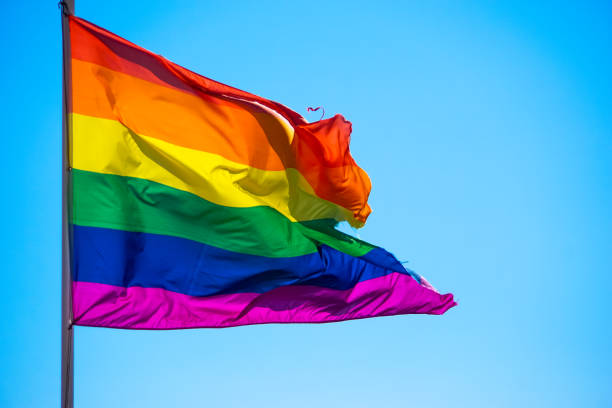 istock Rainbow flag waiving in the wind 819953250