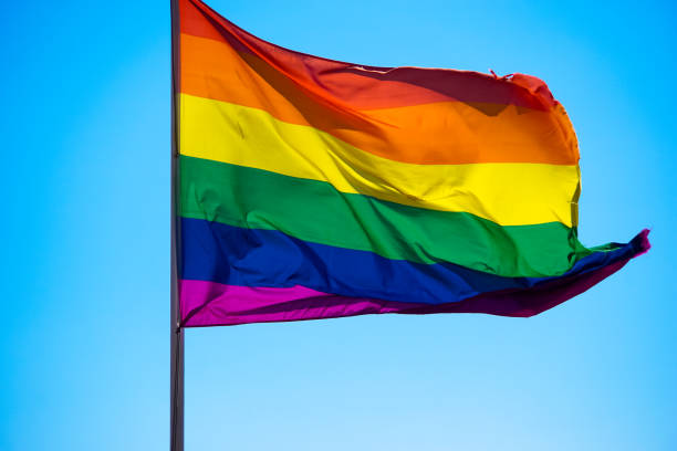 istock Rainbow flag waiving in the wind 819953336