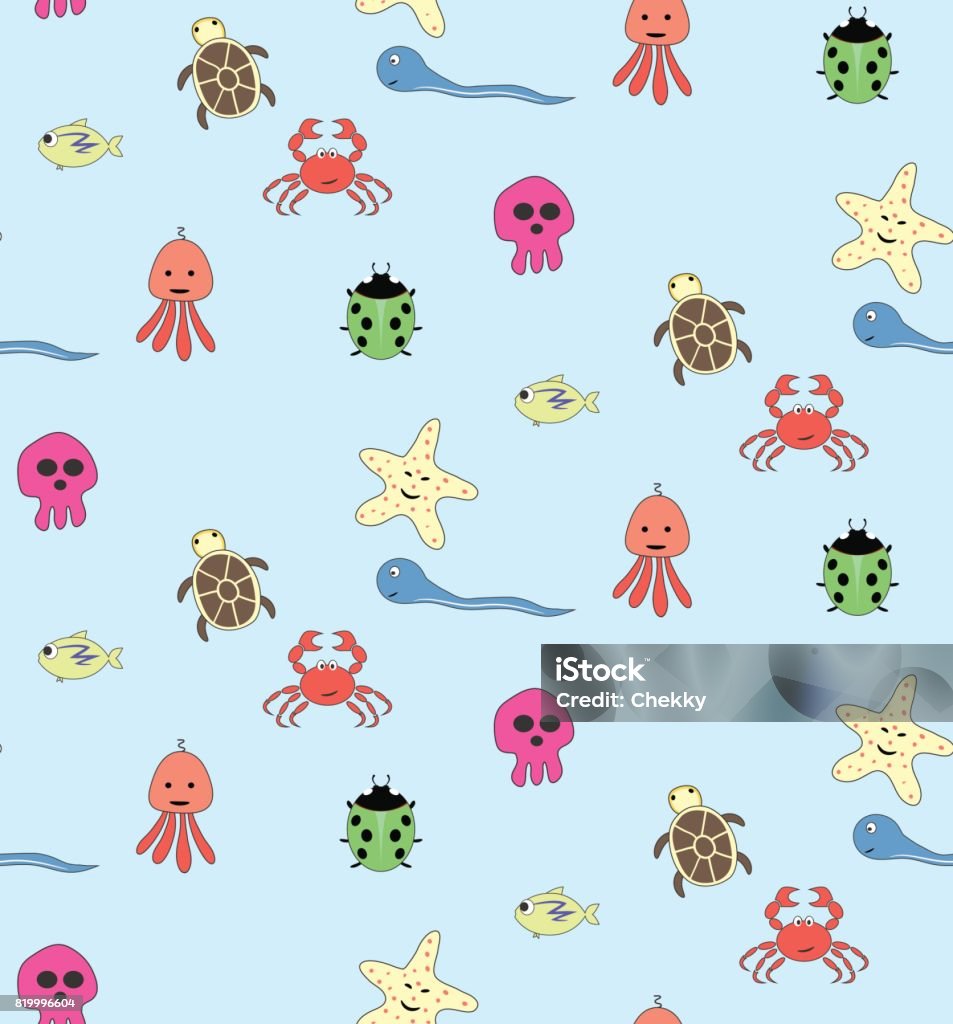 Seaworld Pattern Vector Seamless Pattern Of Sea World Stock Illustration - Download Image Now ...