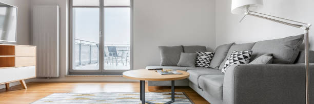 istock Grey and white living room 820000402