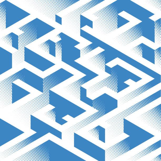 Abstract background in isometric style. A geometric maze. Abstract background in isometric style. A geometric maze. Texture of halfones. complexity architecture stock illustrations