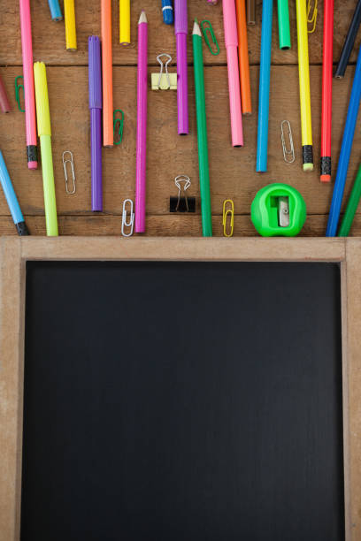 istock School supplies arranged on wooden table 820015102