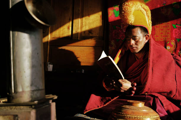 클래스, gulug (노란 모자)에 불교 승려 - 라마승 뉴스 사진 이미지