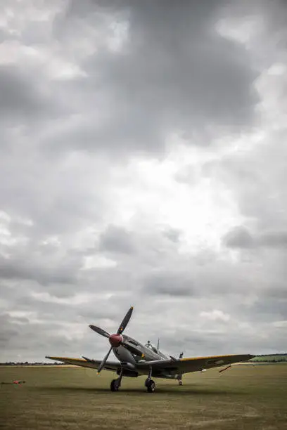 Supermarine Spitfire parked at RAF Duxford Battle of Britain Airshow.